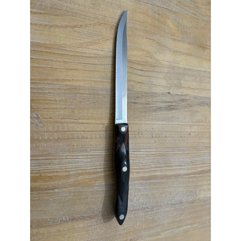 Cutco Serrated Slicing Carving Knife 1729 Dark Brown Handle Made in USA‎ Vintage